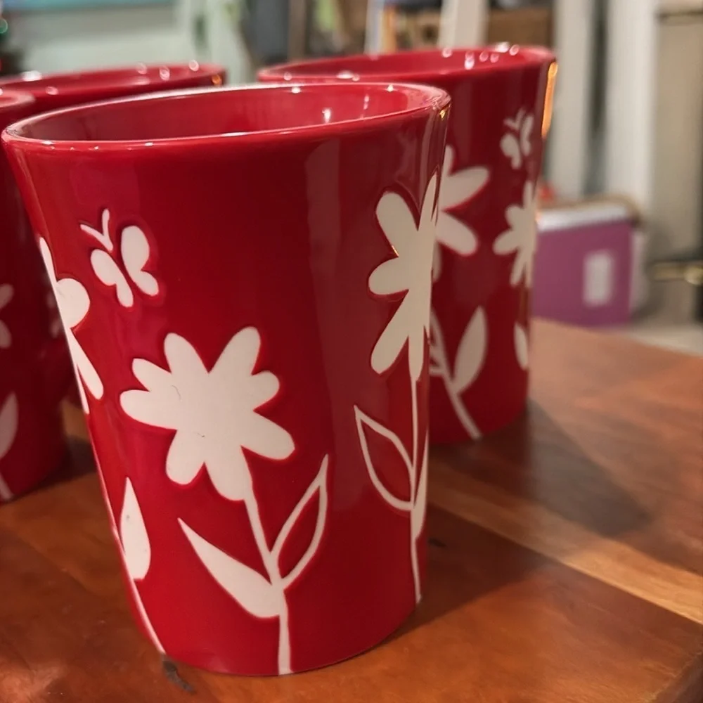 Starbucks red floral four mugs set retired design